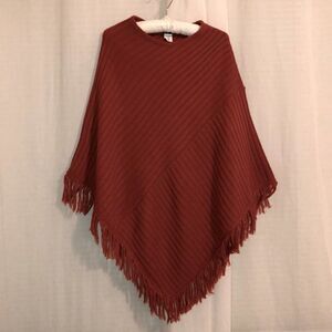 MSSR OS Rust Knit Tasseled Ribbed Poncho
